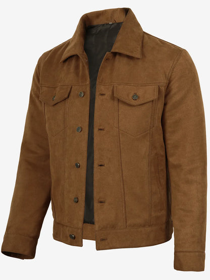 Men's Light Brown Faux Suede Trucker Jacket
