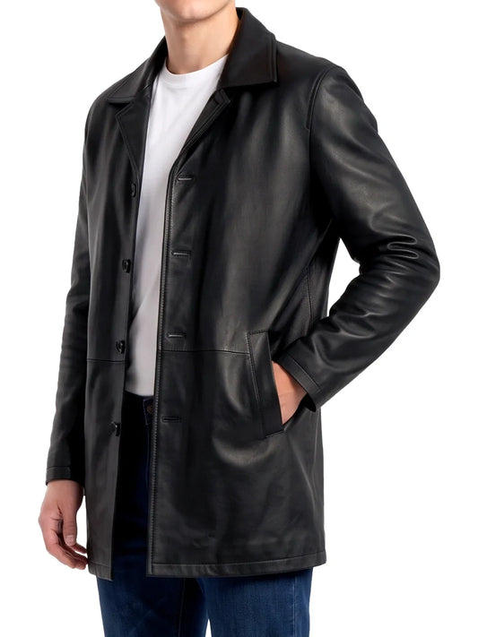 Winchester Men's Black 3/4 Length Leather Car Coat