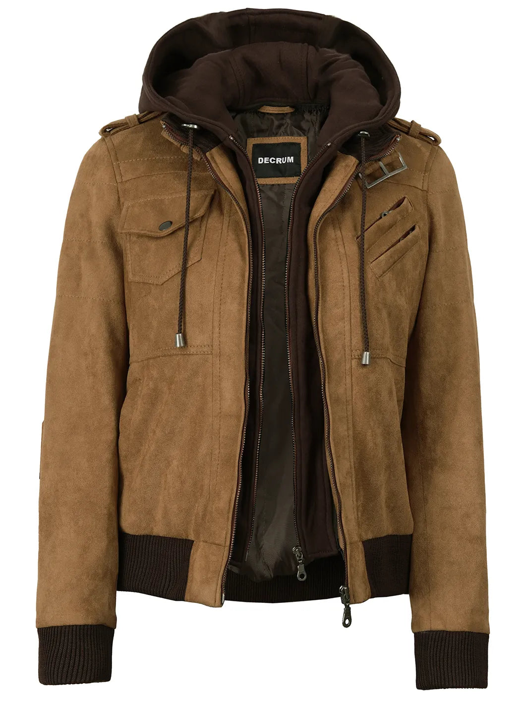 Women's Light Brown Faux Suede Hooded Bomber Jacket