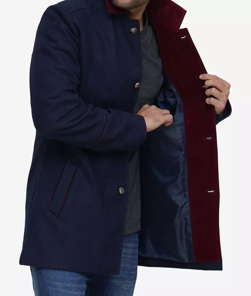 Roy Mens Navy Blue Modern Fit Wool Car Coat Max Jackets