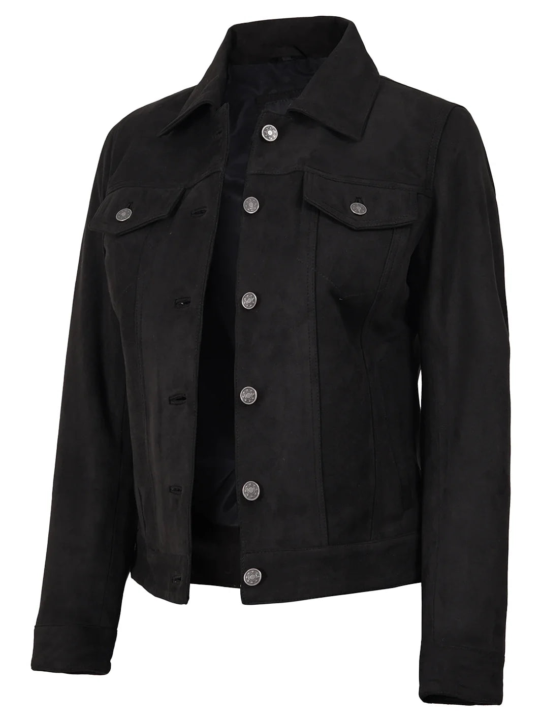 Women's Black Faux Suede Trucker Jacket