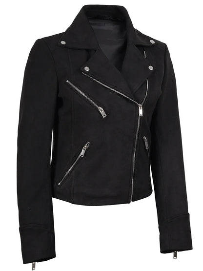 Women's Black Faux Suede Biker Style Jacket