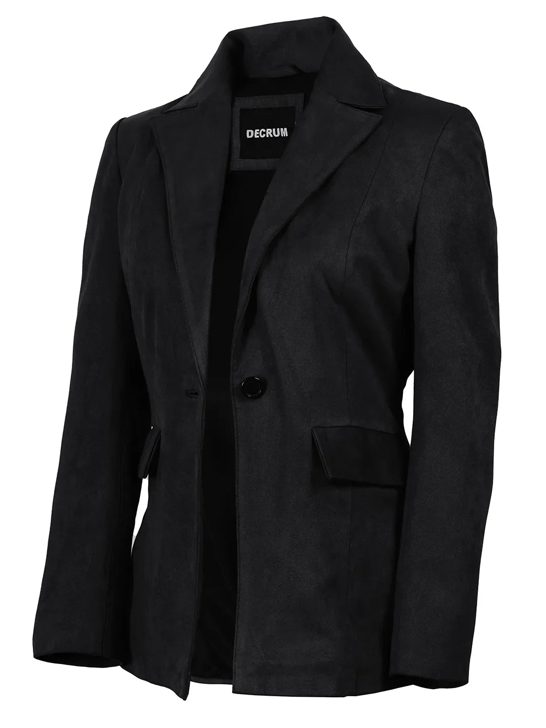 Women's Black Faux Suede Notch Lapel Blazer