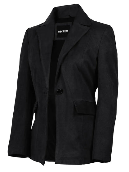 Women's Black Faux Suede Notch Lapel Blazer