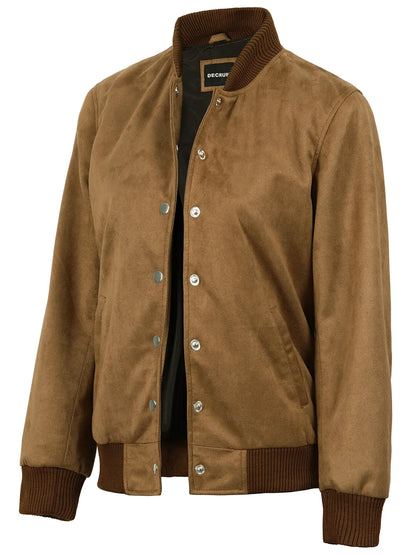 Vera Women's Light Brown Bomber Faux Suede Jacket