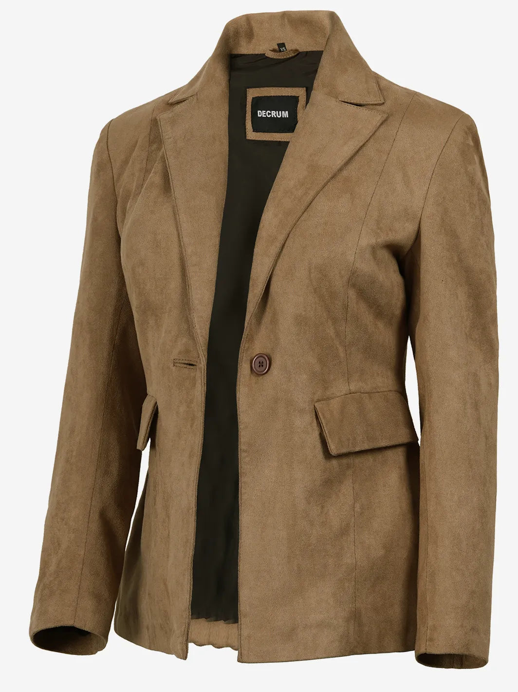 Women's Camel Faux Suede Notch Lapel Blazer