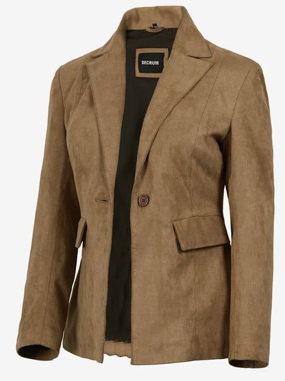 Women's Camel Faux Suede Notch Lapel Blazer