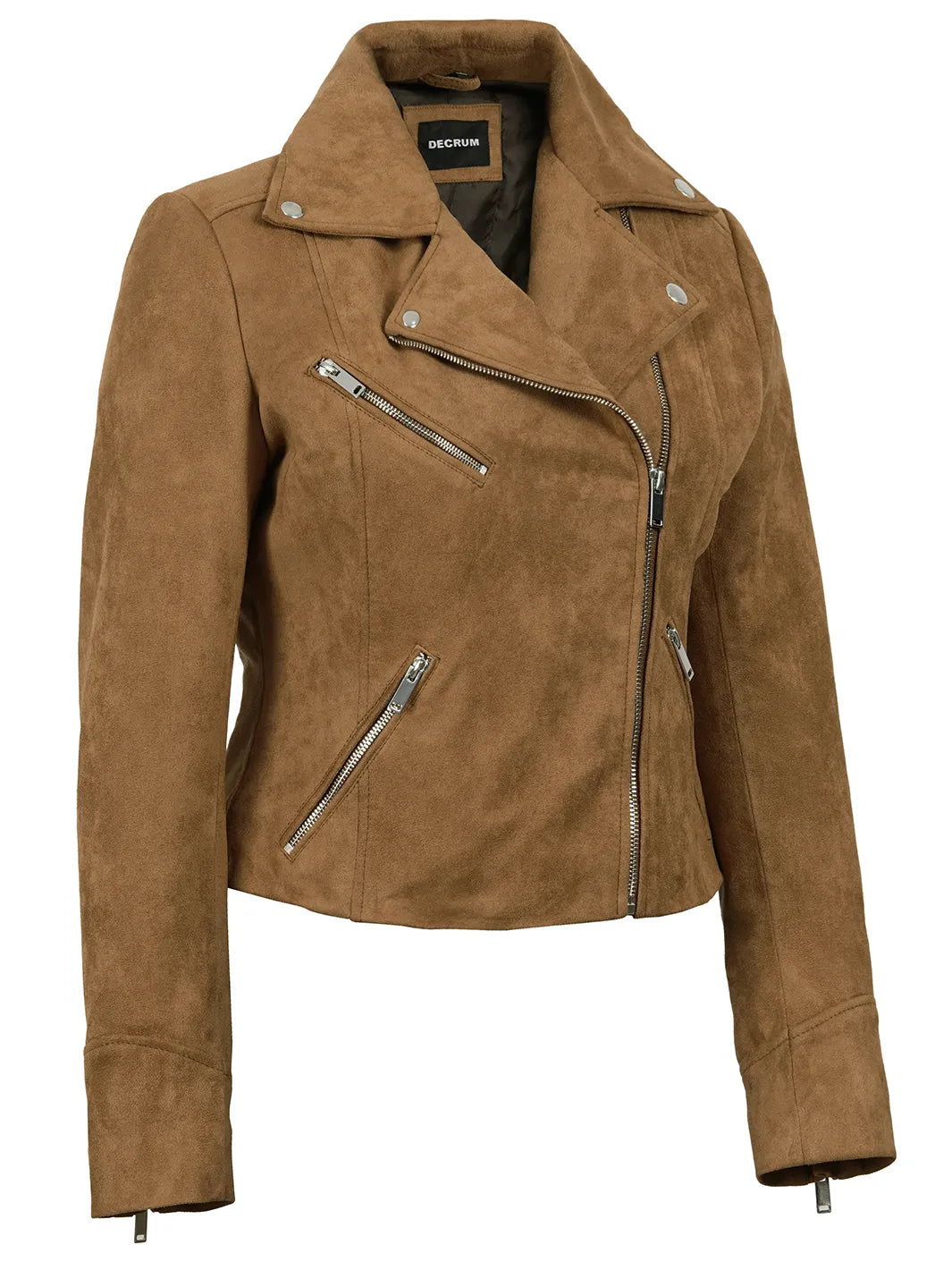 Women's Light Brown Faux Suede Biker Style Jacket