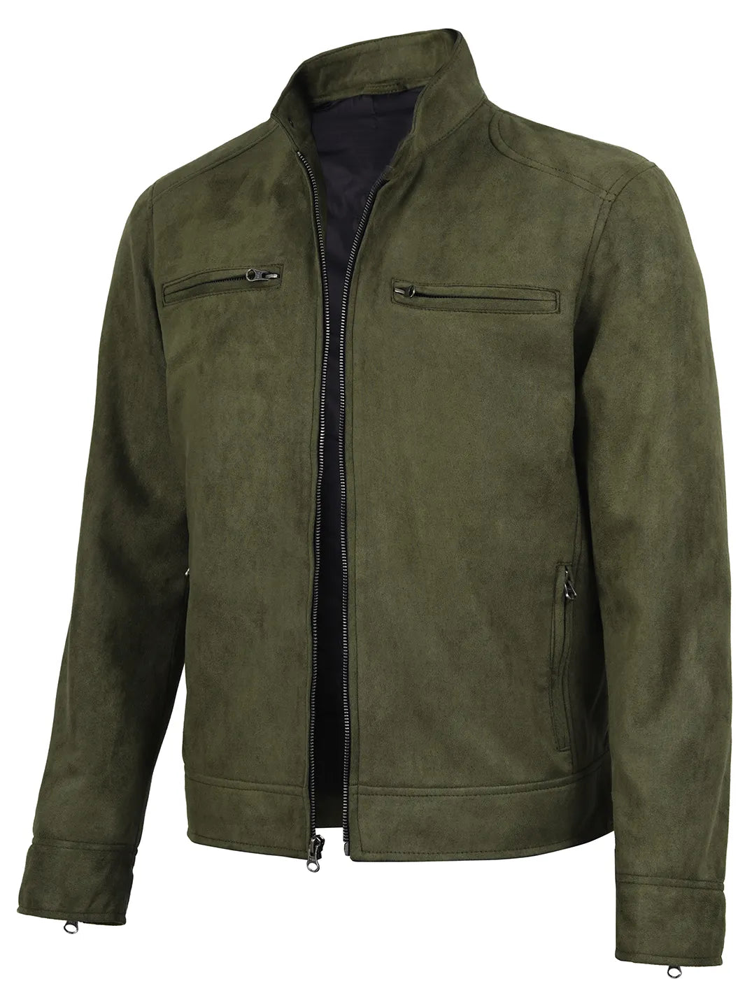 Men's Olive Green Faux Suede Cafe Racer Jacket