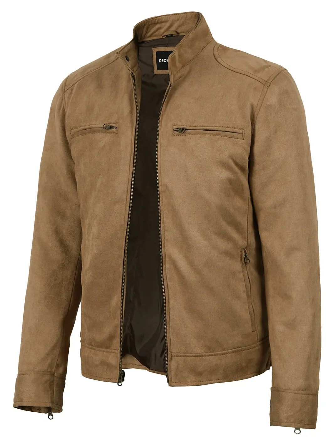 Men's Camel Faux Suede Cafe Racer Jacket