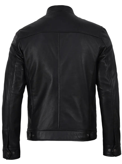 Bickford Mens Black Cafe Racer Style Real Leather Jacket