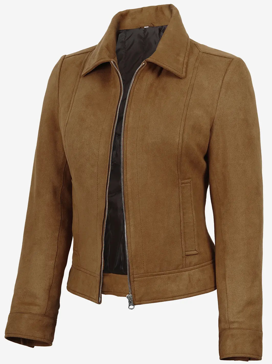 Women's Light Brown Faux Suede Harrington Jacket
