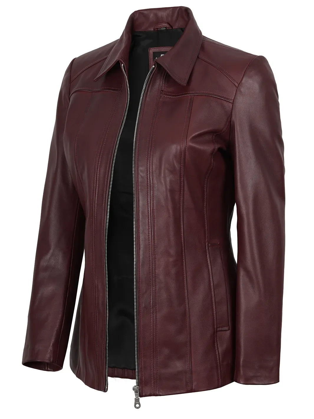 Marsha Women's Real Leather Burgundy Car Coat