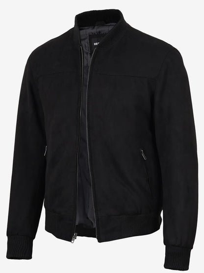 Men's Black Faux Suede Bomber Jacket