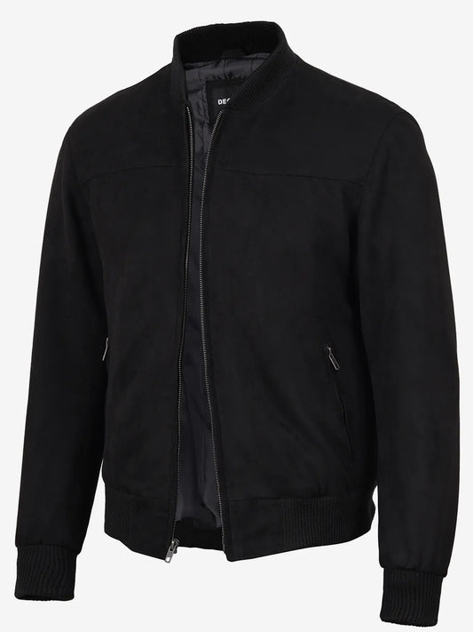 Men's Black Faux Suede Bomber Jacket