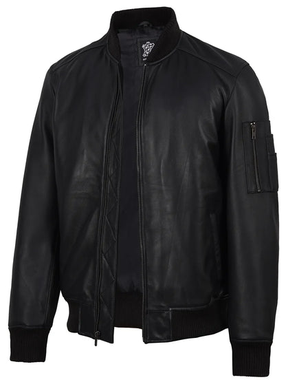 Bryan Men's Black Lambskin Leather Bomber Jacket