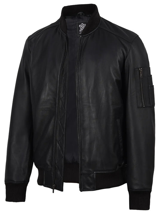 Bryan Men's Black Lambskin Leather Bomber Jacket