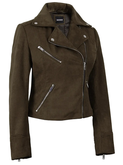 Women's Dark Brown Faux Suede Biker Style Jacket