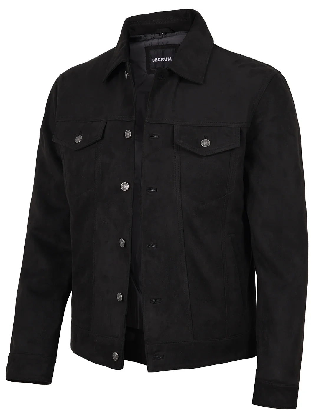 Men's Black Faux Suede Trucker Jacket