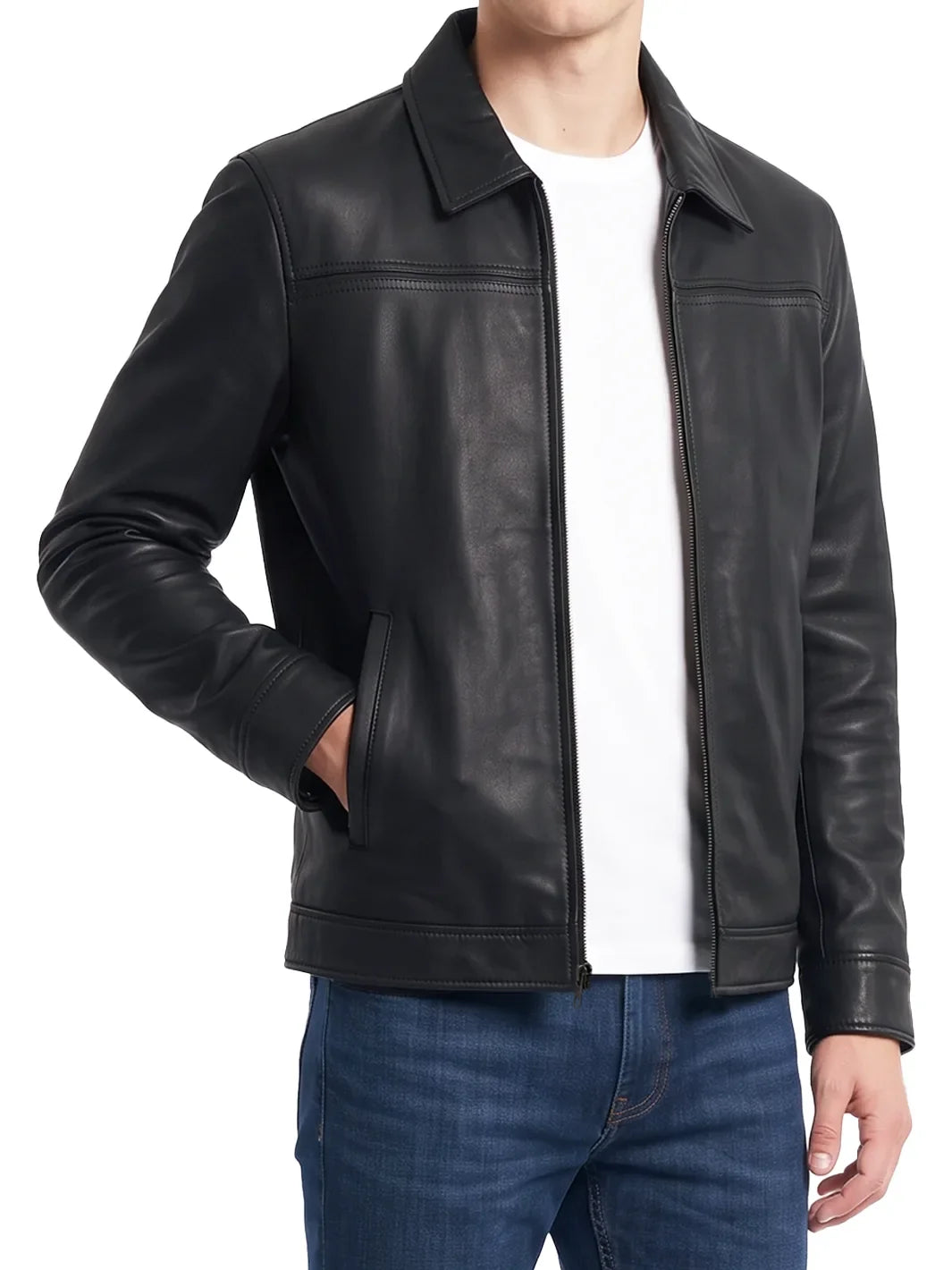 Men's Black Leather Harrington Jacket