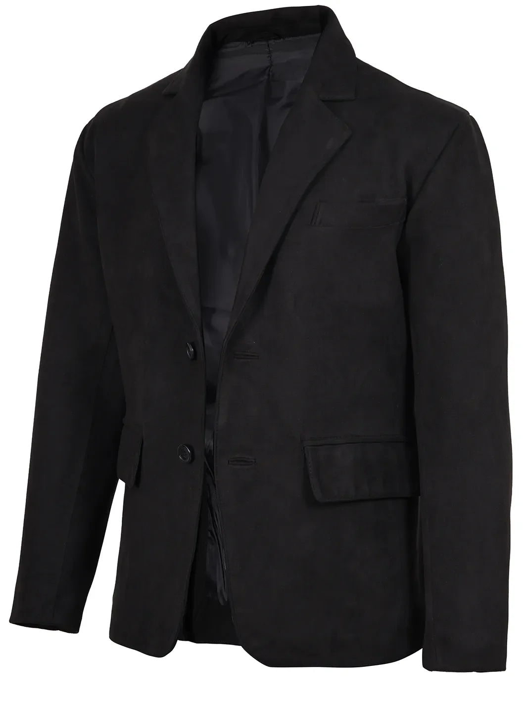 Men's Black Faux Suede Blazer — 2-Button Notch Lapel