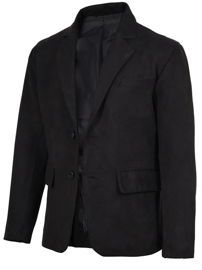 Men's Black Faux Suede Blazer — 2-Button Notch Lapel