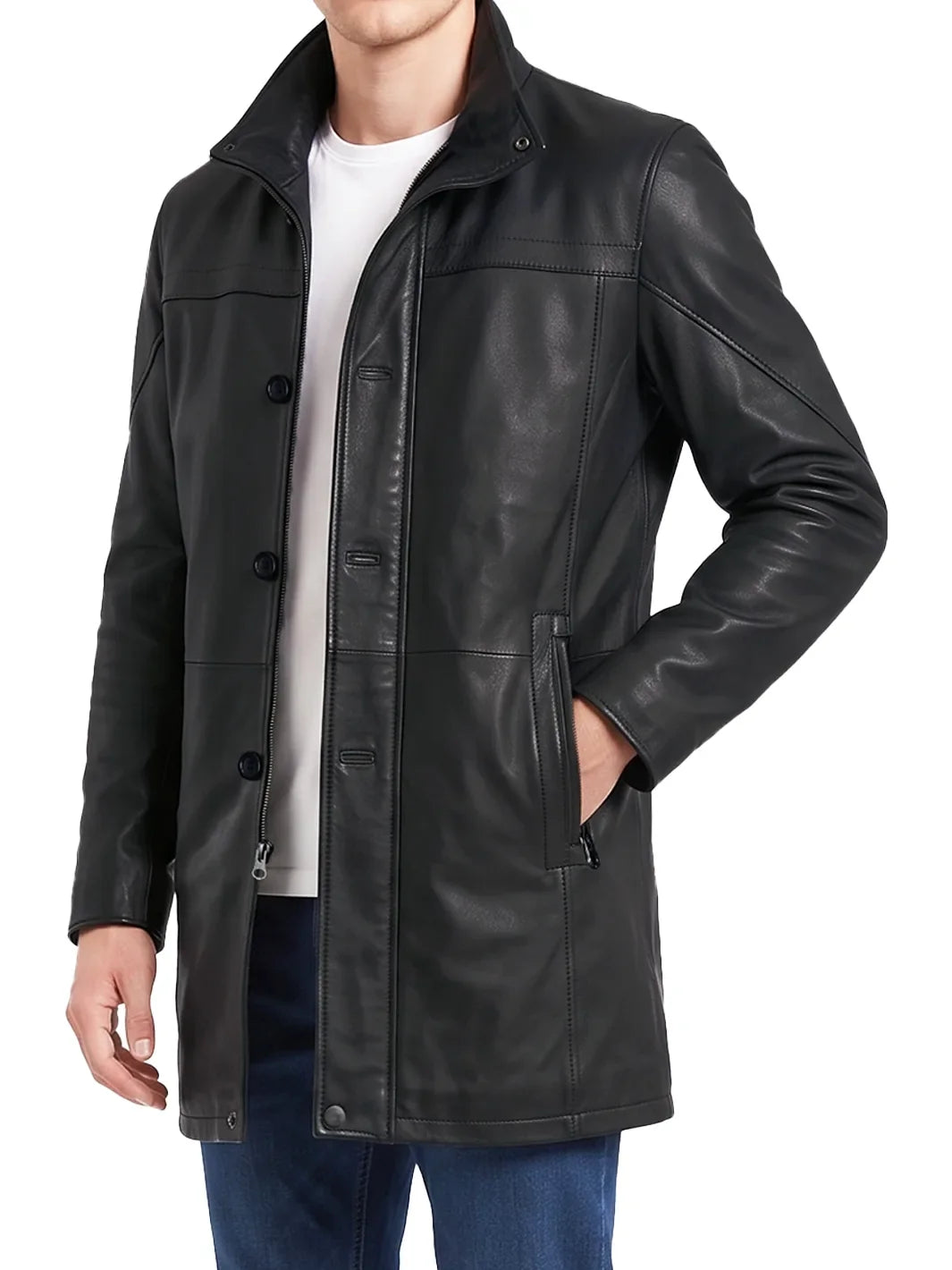 Bristol — Men's Black Lambskin 3/4 Length Car Coat