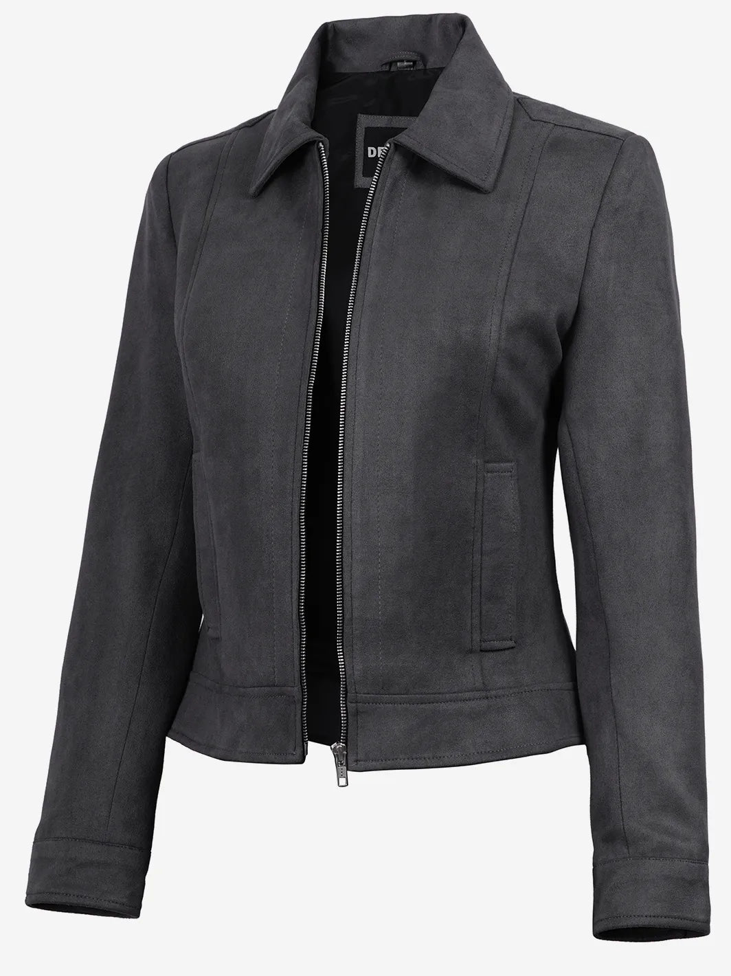 Women's Dark Grey Faux Suede Harrington Jacket
