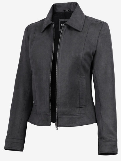 Women's Dark Grey Faux Suede Harrington Jacket