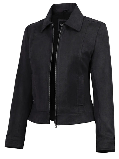 Women's Black Faux Suede Harrington Jacket
