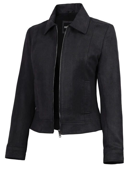 Women's Black Faux Suede Harrington Jacket