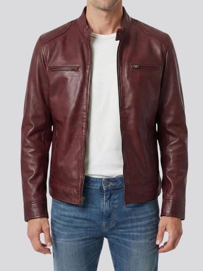Dodge Men’s Burgundy Leather Jacket | Biker Style