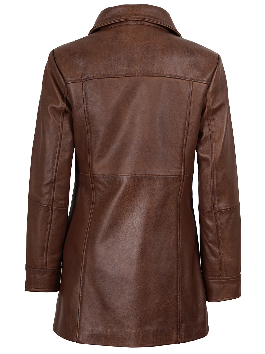 Kandis Women's Cognac Brown Leather Car Coat