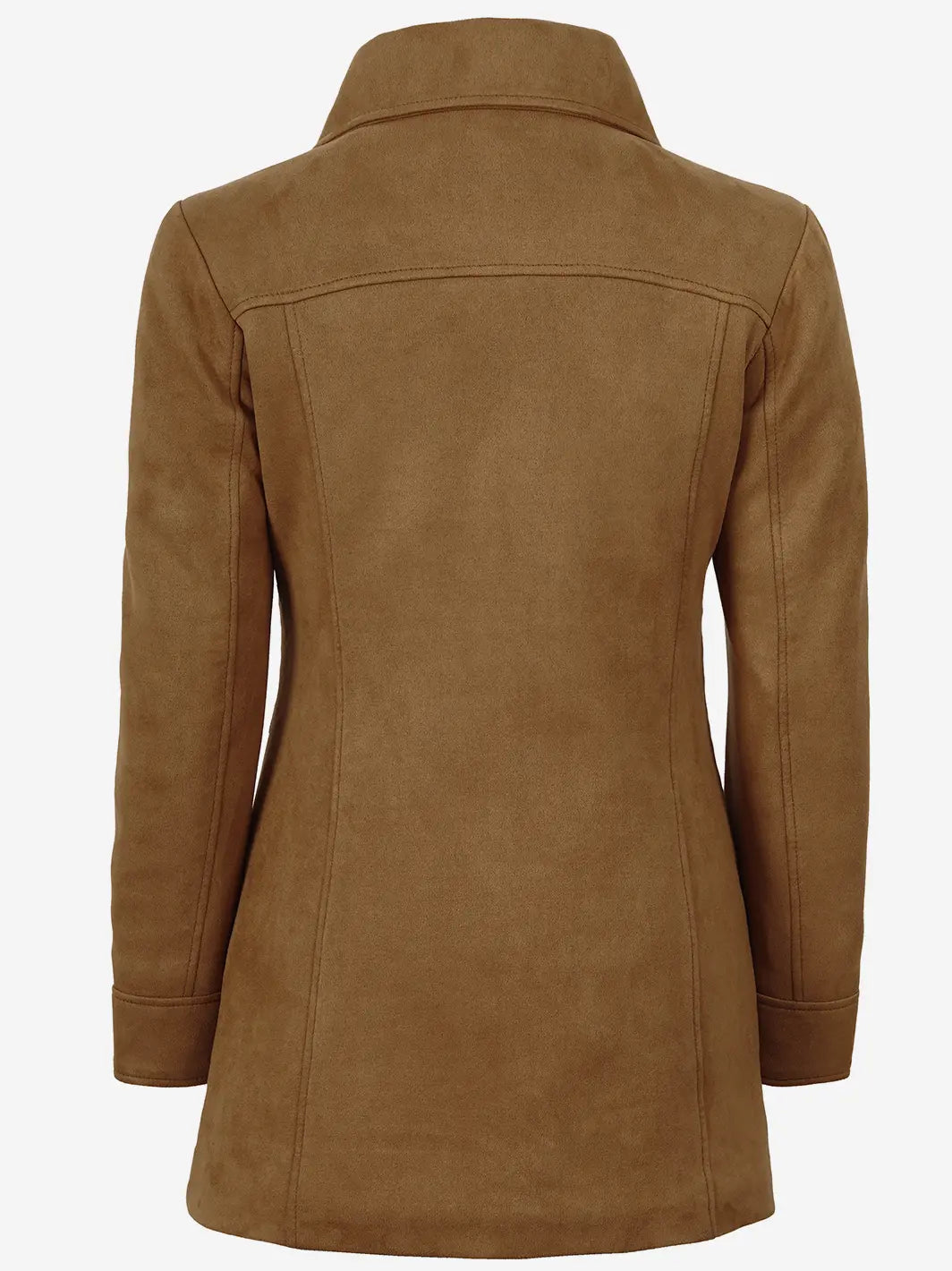 Women's 3/4 Length Light Brown Faux Suede Coat — Button Front