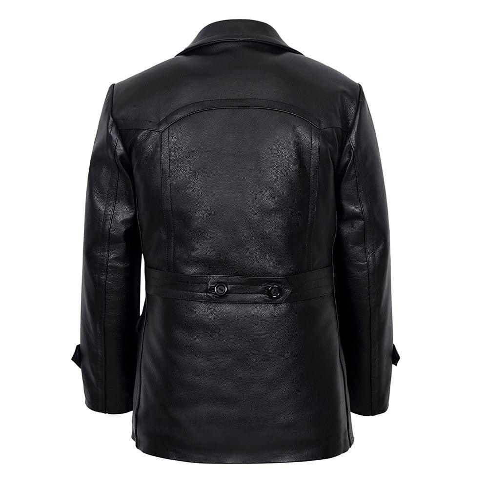 Vintage Black German Classic WW2 Officer Lambskin Leather Coat For Men