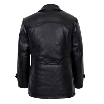 Vintage Black German Classic WW2 Officer Lambskin Leather Coat For Men
