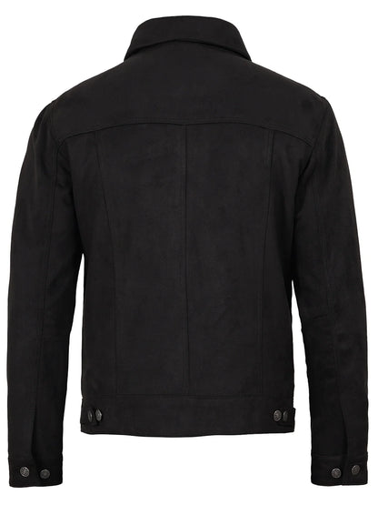 Men's Black Faux Suede Trucker Jacket