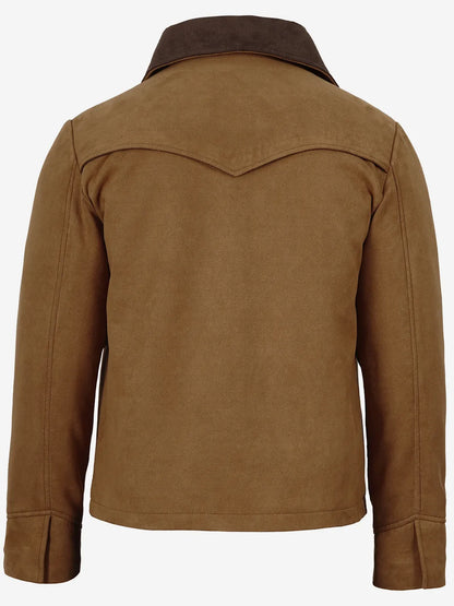 Men's Light Brown Faux Suede Jacket with Western Yoke Detail