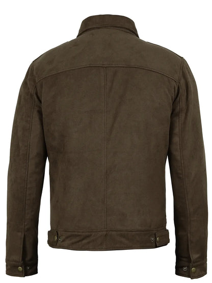 Men's Dark Brown Faux Suede Harrington Jacket
