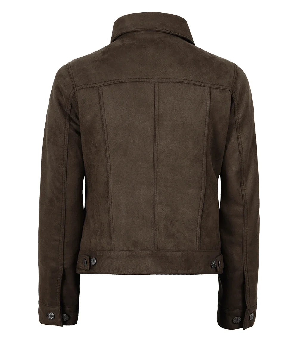 Women's Dark Brown Faux Suede Trucker Jacket