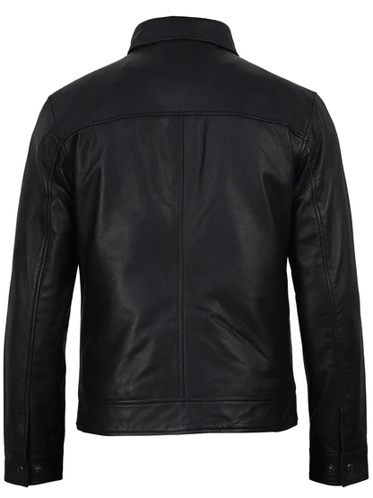 Men's Black Leather Harrington Jacket