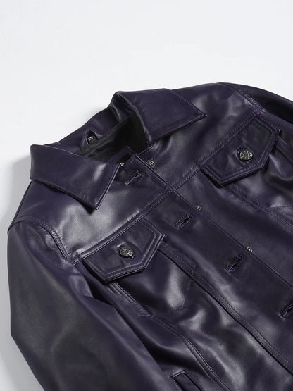 Women's Purple Leather Trucker Jacket
