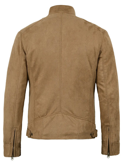 Men's Camel Faux Suede Cafe Racer Jacket