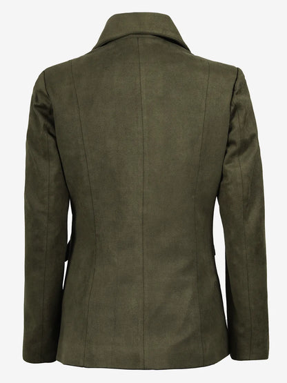 Women's Olive Green Faux Suede Notch Lapel Blazer