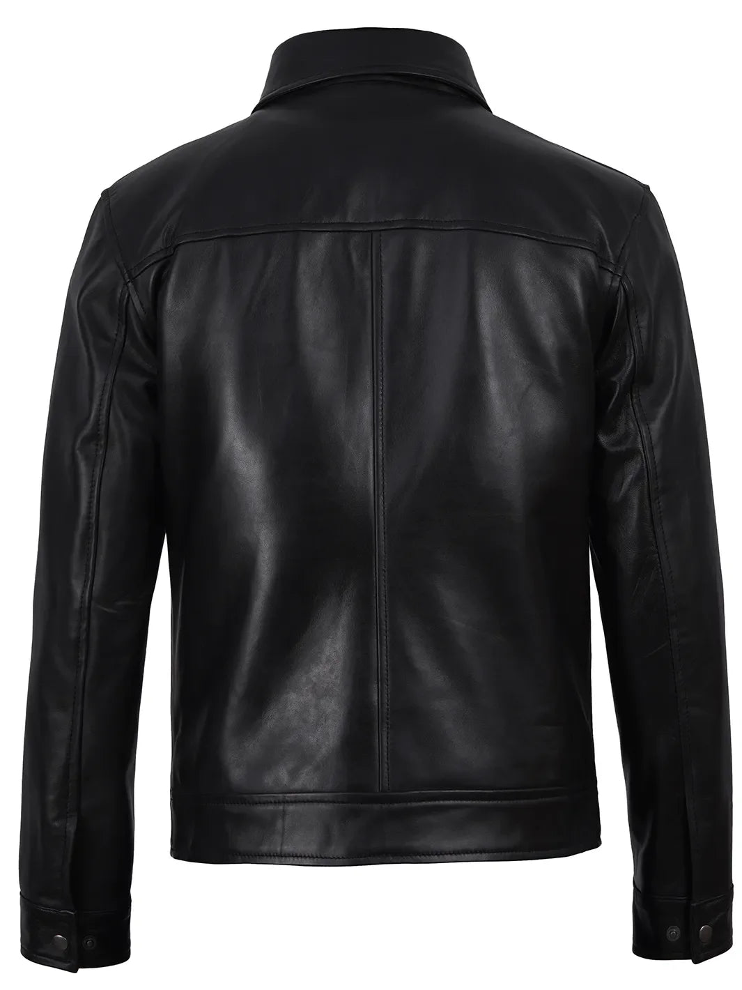 Men's Black Harrington Leather Jacket | Shirt Style Collar