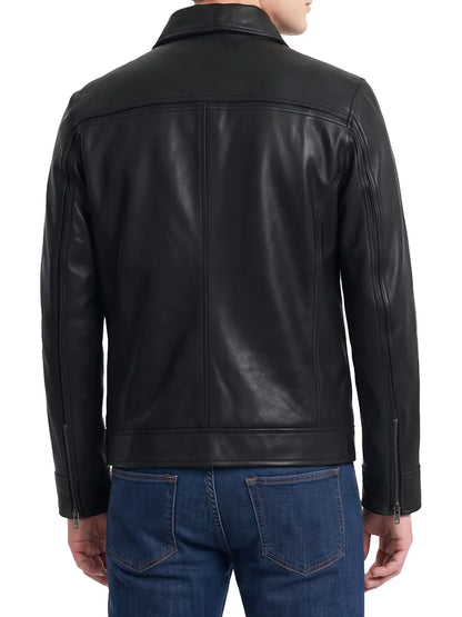 Men's Black Leather Harrington Jacket