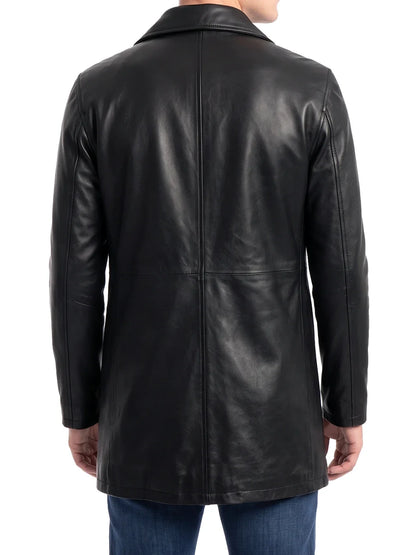 Winchester Men's Black 3/4 Length Leather Car Coat