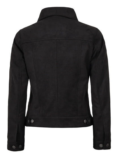 Women's Black Faux Suede Trucker Jacket
