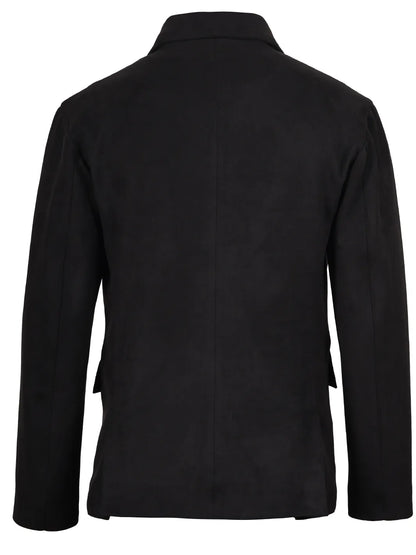 Men's Black Faux Suede Blazer — 2-Button Notch Lapel