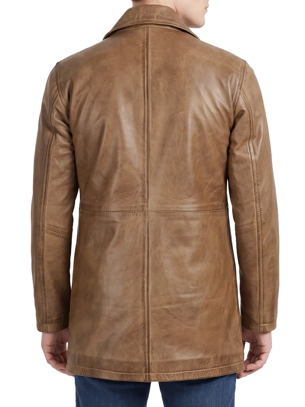 Winchester — Men's Camel Brown 3/4 Length Leather Car Coat